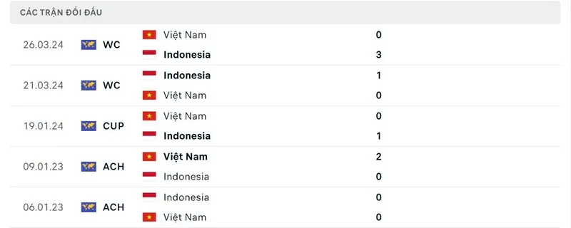 Thành tích đối đầu Việt Nam vs Indonesia trong quá khứ